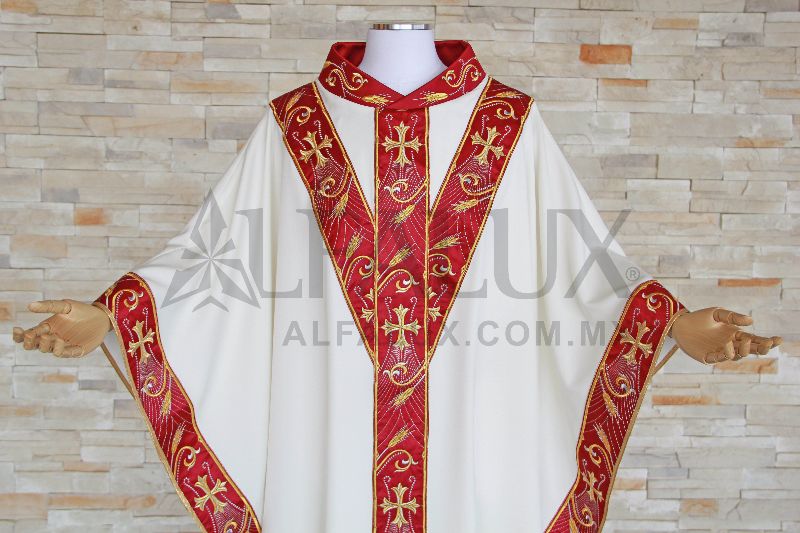 11 CATEDRAL TRINITY "Y" en Blanco con RojoBurdeos y Cuello Bordado